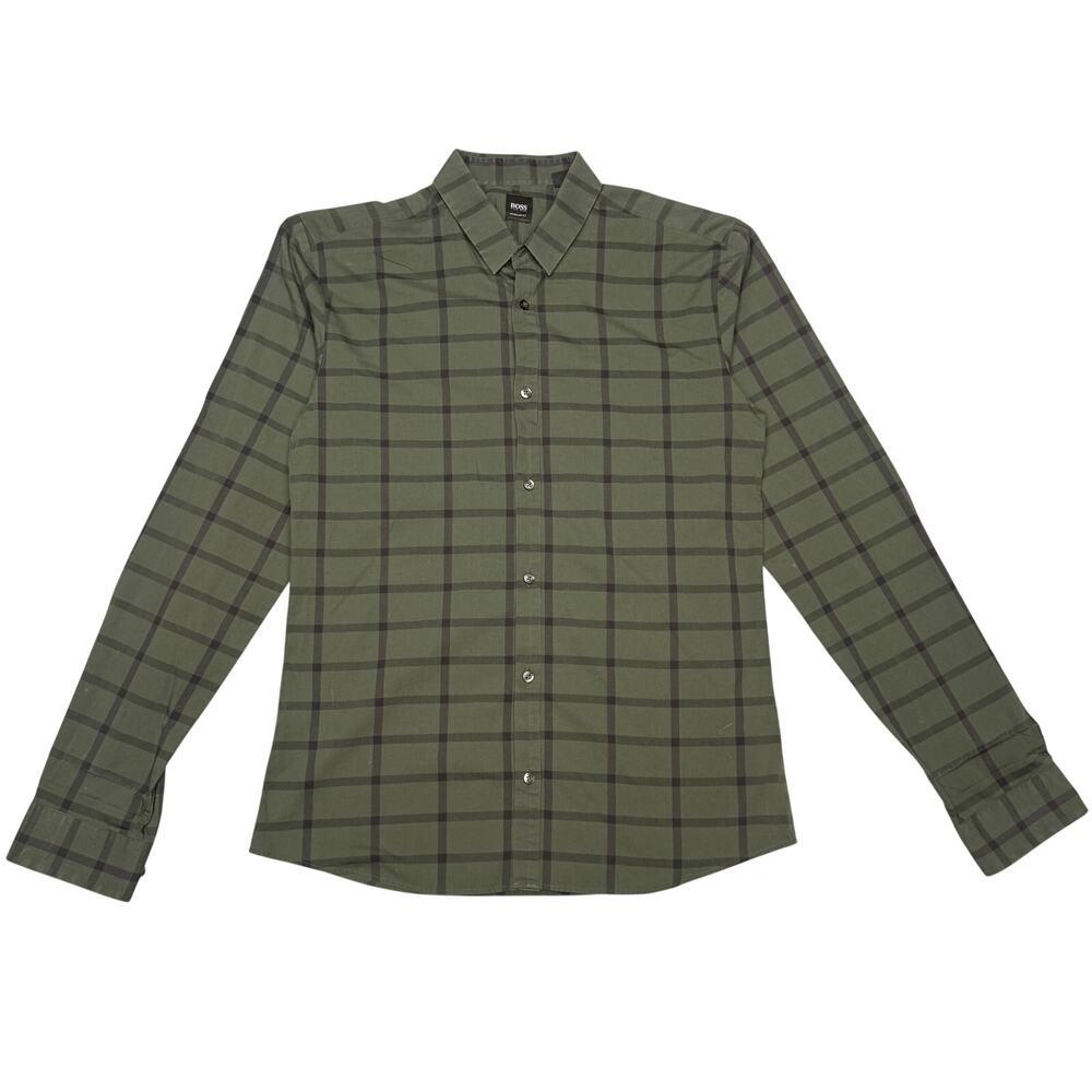 Hugo Boss Regular Fit Plaid Button Up Shirt Men's Small Preppy Made in Italy